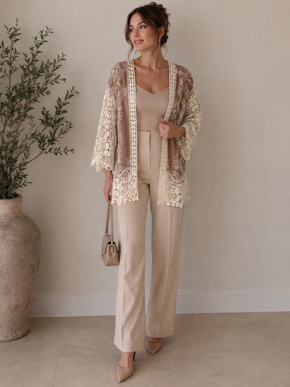 Democracy Cream Lace Crochet Kimono - Neutral Layering